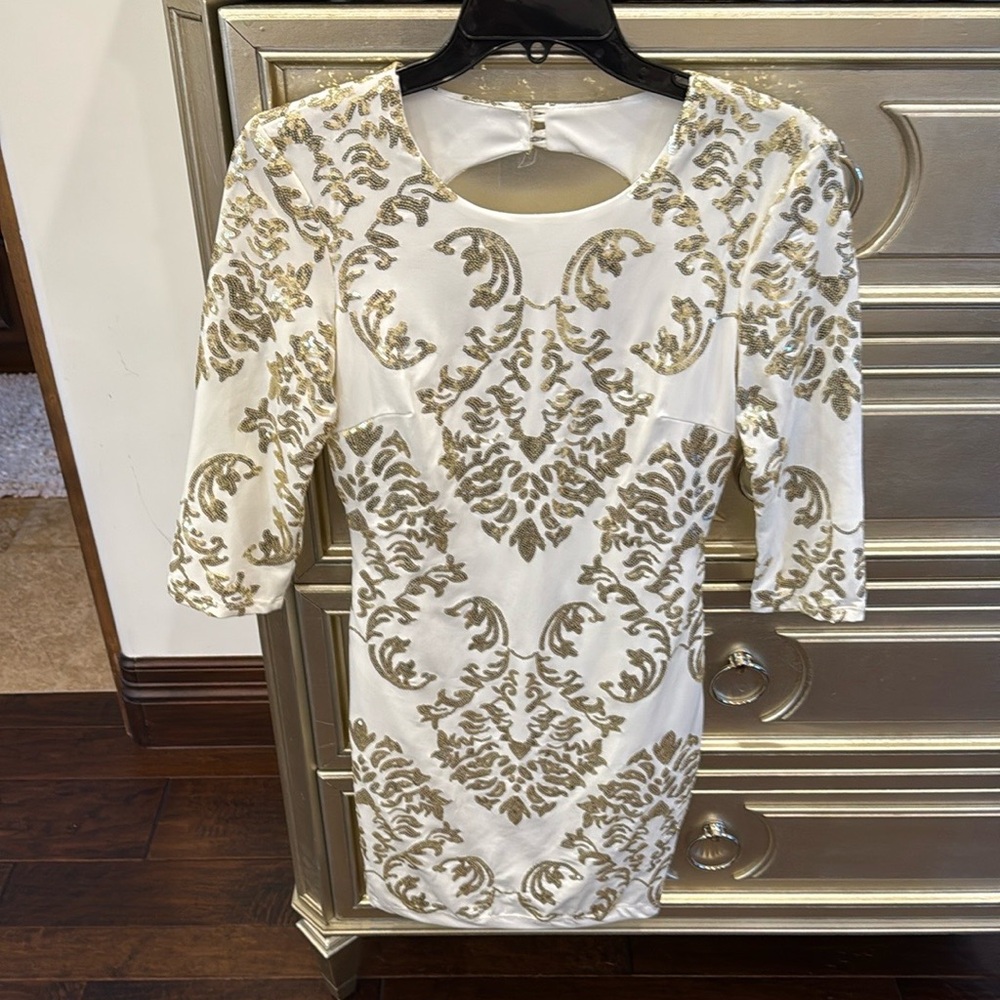 B Darlin White and Gold Mini Dress